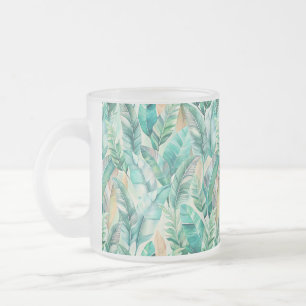 Taza De Cristal Esmerilado Pattern Boho Banana Leaves