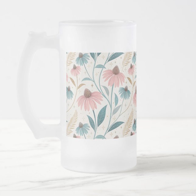 Taza De Cristal Esmerilado Pattern Echineceas Glitter (Izquierda)