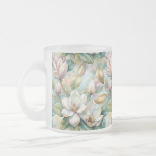 Taza De Cristal Esmerilado Pattern Elegant Magnolia Flowers