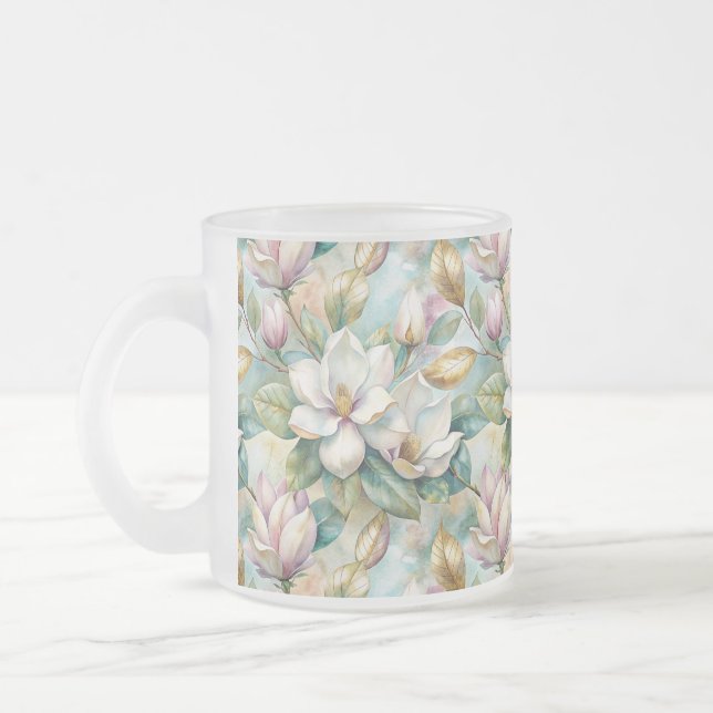 Taza De Cristal Esmerilado Pattern Elegant Magnolias (Izquierda)