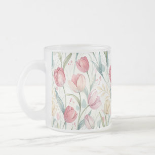Taza De Cristal Esmerilado Pattern Watercolor Modern Tulips