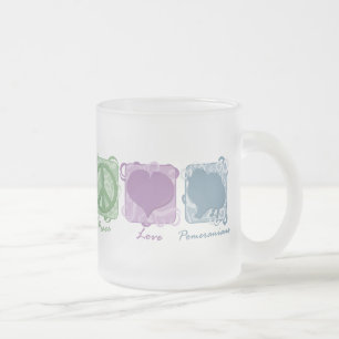 Taza De Cristal Esmerilado Paz, amor, y Pomeranians en colores pastel