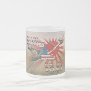 Taza De Cristal Esmerilado Pearl Habor 7 de diciembre de 1941 Café de vidrio