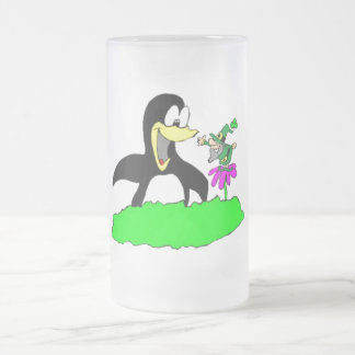 Taza De Cristal Esmerilado Penguin y Leprechaun