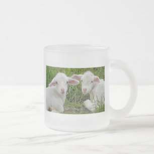 Taza De Cristal Esmerilado Pensamiento animal del bebé gemelo del cordero en
