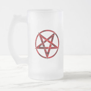 Taza De Cristal Esmerilado Pentagrama del Diablo Rojo