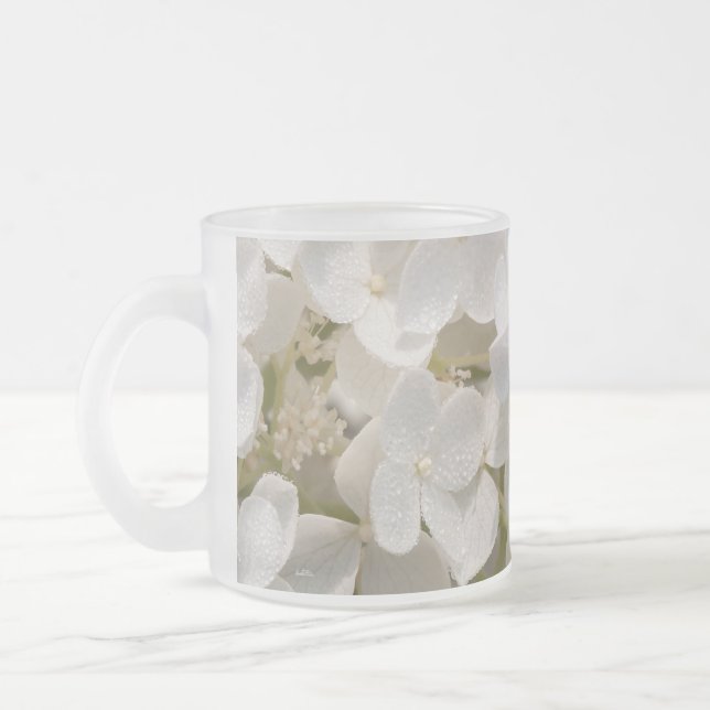 Taza De Cristal Esmerilado Pequeñas flores blancas (Izquierda)