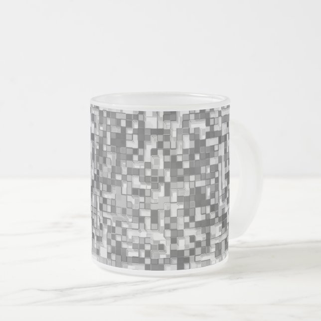 Taza De Cristal Esmerilado Pequeños cuadrados de tonos grises a claros (Anverso derecho)