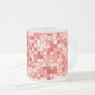 Taza De Cristal Esmerilado Pequeños cuadrados recorridos, tonos rojos o coral
