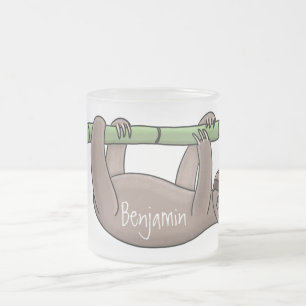 Taza De Cristal Esmerilado Pereza sonriente suave en el ilustracion personali