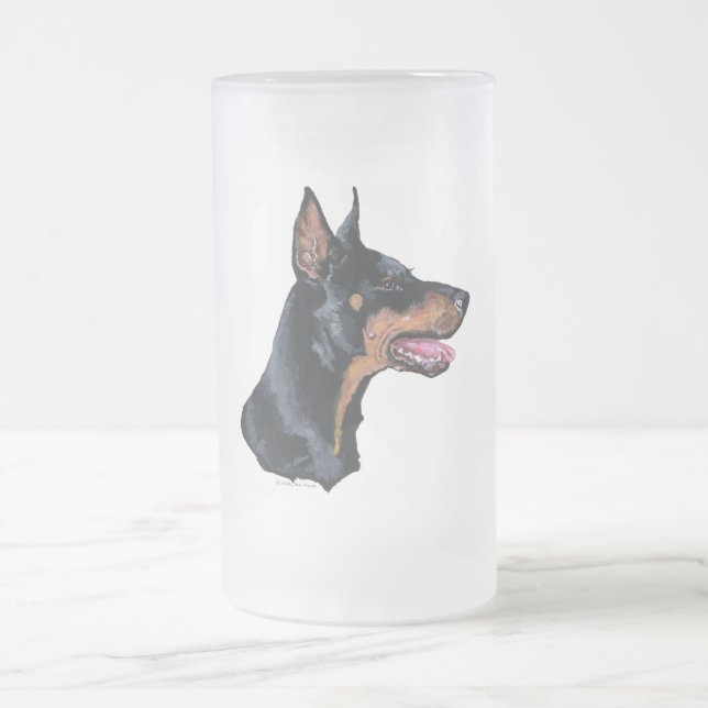 Taza De Cristal Esmerilado Perfil de Doberman Pinscher (Centro)