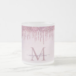 Taza De Cristal Esmerilado Perforaciones elegantes de Rosa de Monograma Purpu