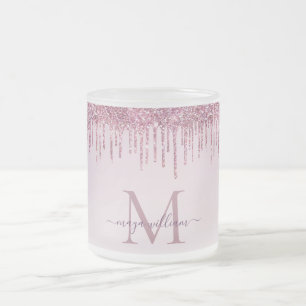 Taza De Cristal Esmerilado Perforaciones elegantes de Rosa de Monograma Purpu