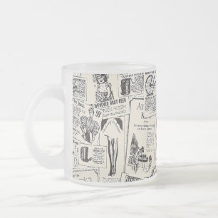 Taza De Cristal Esmerilado Periódico Vintage