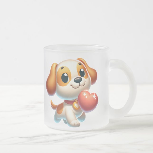 Taza De Cristal Esmerilado perro, amor de cachorros (Derecha)