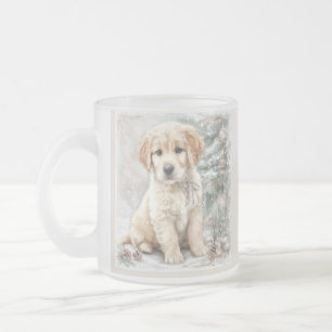 Taza De Cristal Esmerilado Perro de Año Nuevo y nieve