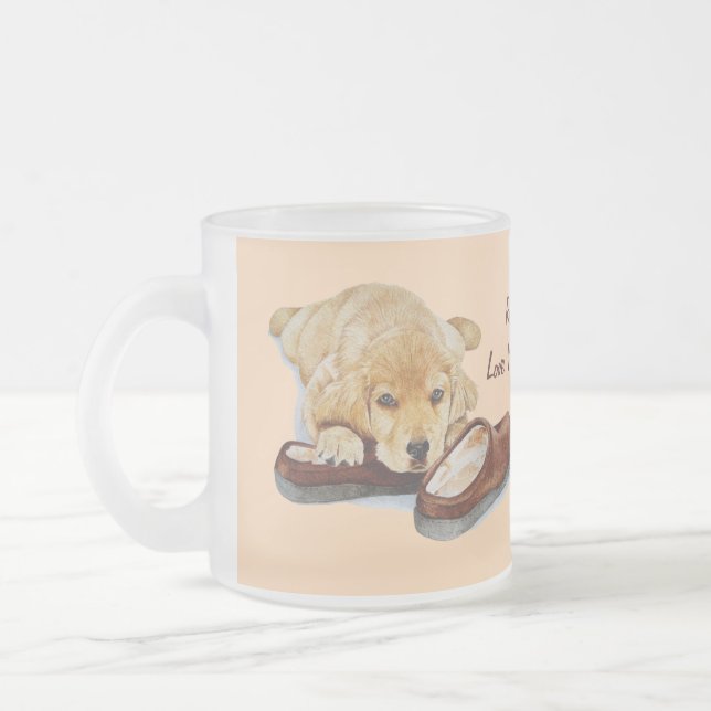 Taza De Cristal Esmerilado perro perrito de recuperación de oro muy lindo (Izquierda)