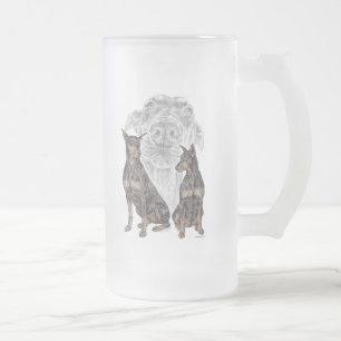 Taza De Cristal Esmerilado Perros de Doberman Negro