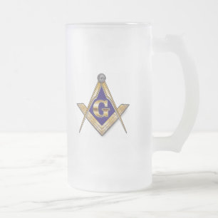 TAZA DE CRISTAL ESMERILADO PERSONALICE EL CUADRADO Y EL COMPÁS MASÓNICOS