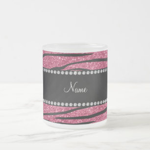 Taza De Cristal Esmerilado Personalice las rayas rosadas conocidas de la