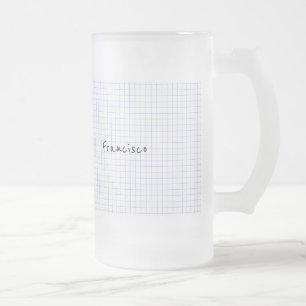 Taza De Cristal Esmerilado Personalice: Monograma azul/blanco minimalista de