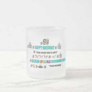 Taza De Cristal Esmerilado Personaliza el hashtag Mikitiez cumpleaños emoji