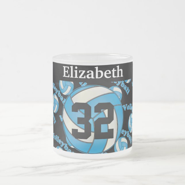 Taza De Cristal Esmerilado Personaliza el voleibol azul bebé (Centro)