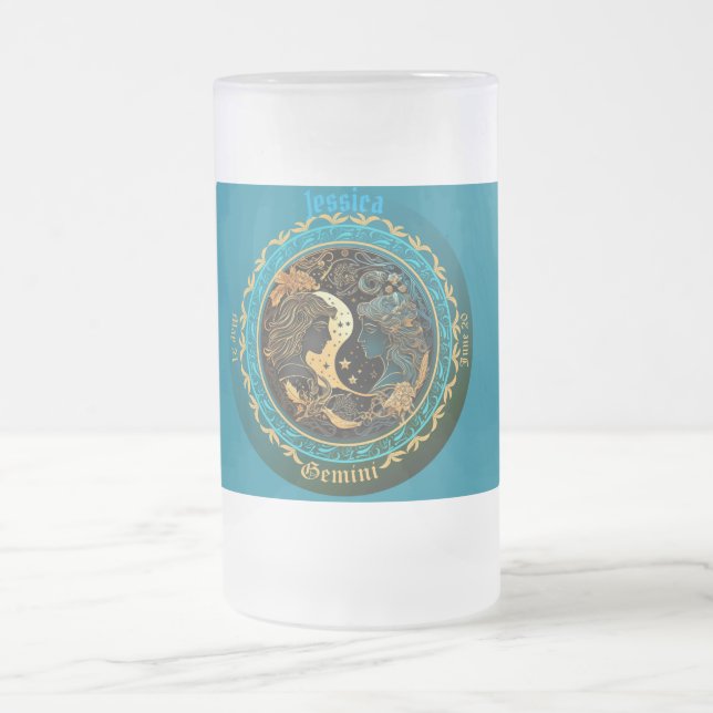 Taza De Cristal Esmerilado Personalizable Gemini Zodiac (Centro)