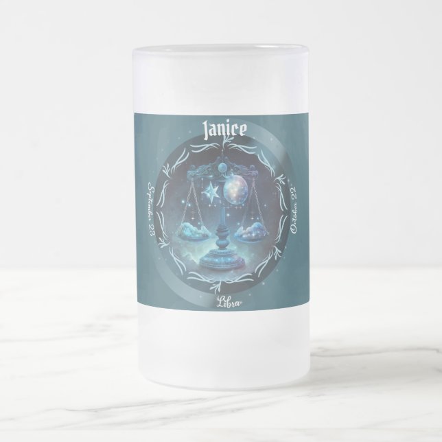 Taza De Cristal Esmerilado Personalizable Libra Zodiac (Centro)