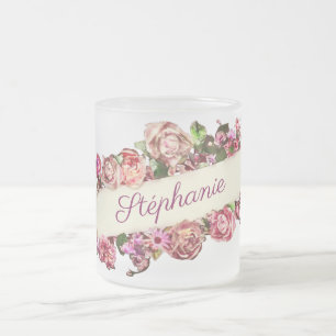 Taza De Cristal Esmerilado Personalizable Vintage Cute Girly Floral Bridesmai