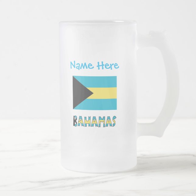 Taza De Cristal Esmerilado Personalización azul de la bandera de Bahamas (Derecha)