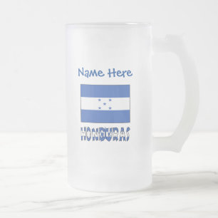 Taza De Cristal Esmerilado Personalización azul de la bandera hondureña