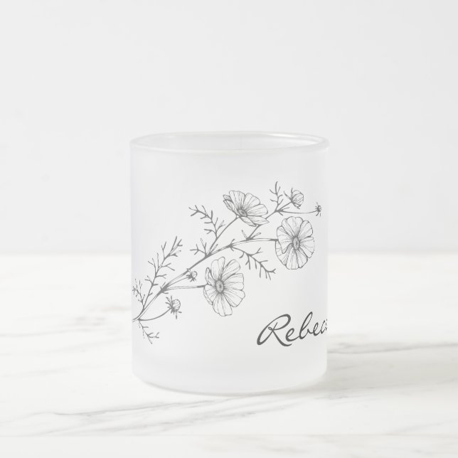 Taza De Cristal Esmerilado Personalización de nombre Floral Frosted Mug (Centro)