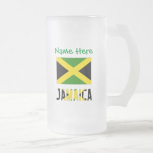 Taza De Cristal Esmerilado Personalización verde de la bandera jamaiquina