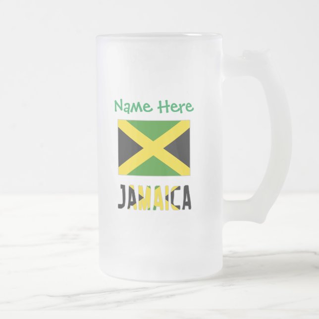 Taza De Cristal Esmerilado Personalización verde de la bandera jamaiquina (Derecha)