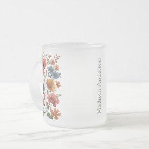 Taza De Cristal Esmerilado Personalizada Vintage Botanical Poppies