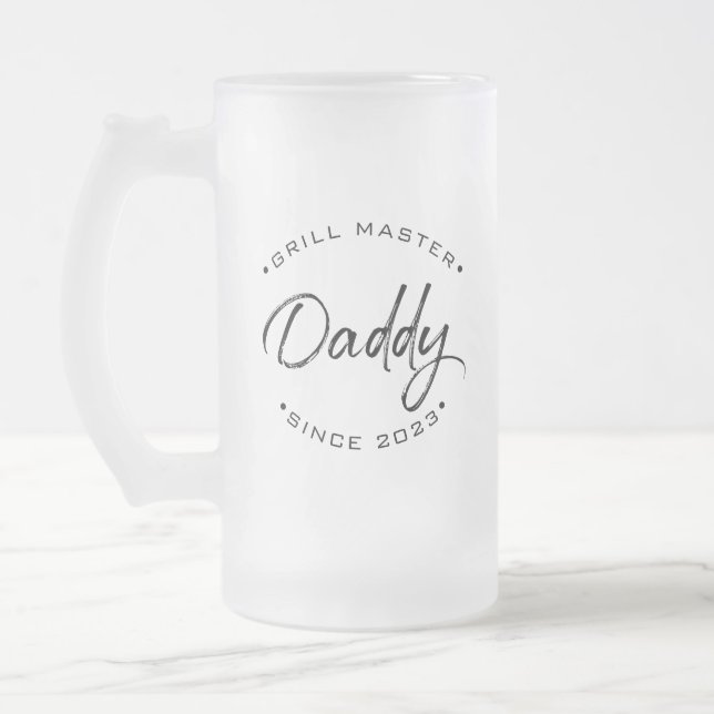 Taza De Cristal Esmerilado Personalizado año Manejo Grill Master Papi (Izquierda)