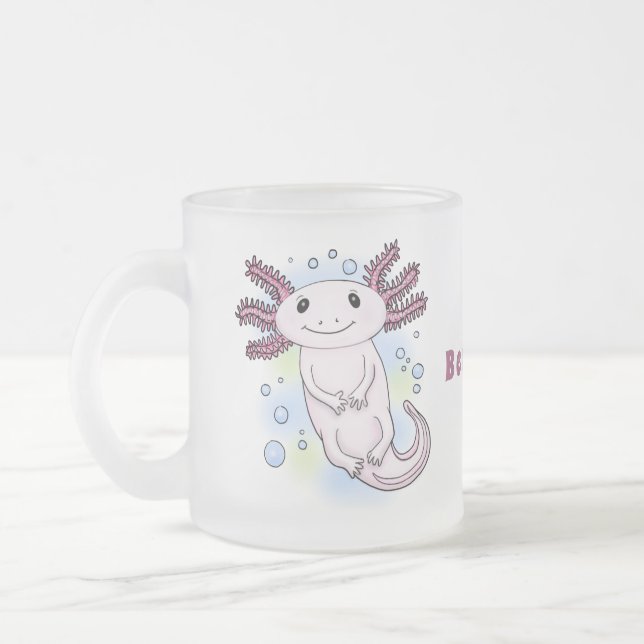 Taza De Cristal Esmerilado Personalizado axolotópico rosa adorable (Izquierda)