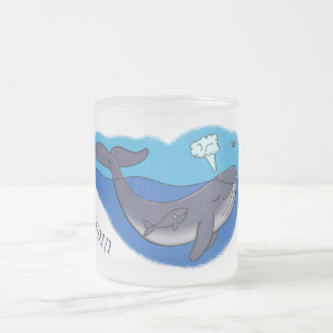 Taza De Cristal Esmerilado Personalizado caprichoso de ballenas y terneros