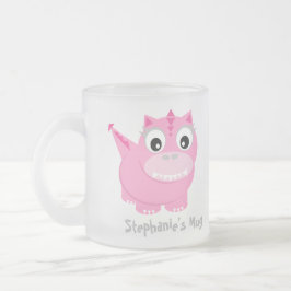 Taza De Cristal Esmerilado Personalizado Cute Pink Dino Kawaii