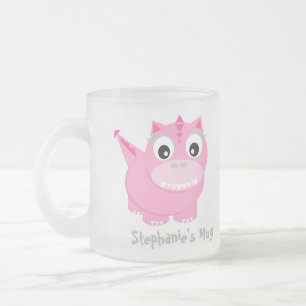 Taza De Cristal Esmerilado Personalizado Cute Pink Dino Kawaii