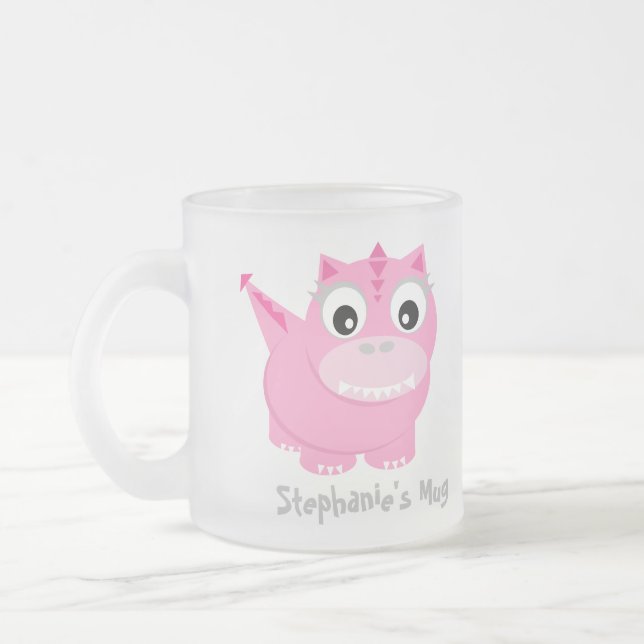 Taza De Cristal Esmerilado Personalizado Cute Pink Dino Kawaii (Izquierda)