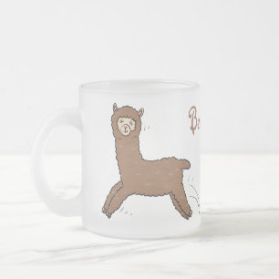 Taza De Cristal Esmerilado Personalizado de alpaca marrón feliz