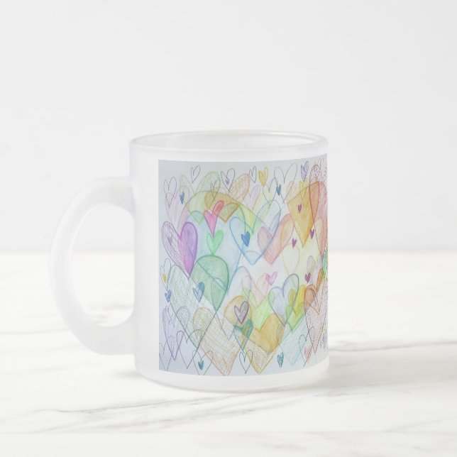 Taza De Cristal Esmerilado Personalizado de arcoiris de los corazones comunit (Izquierda)