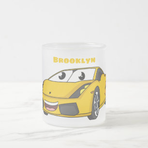 Taza De Cristal Esmerilado Personalizado de coche deportivo amarillo alegre