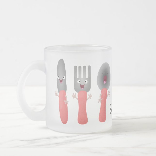 Taza De Cristal Esmerilado Personalizado de cubertería de bifurcación y cucha (Izquierda)
