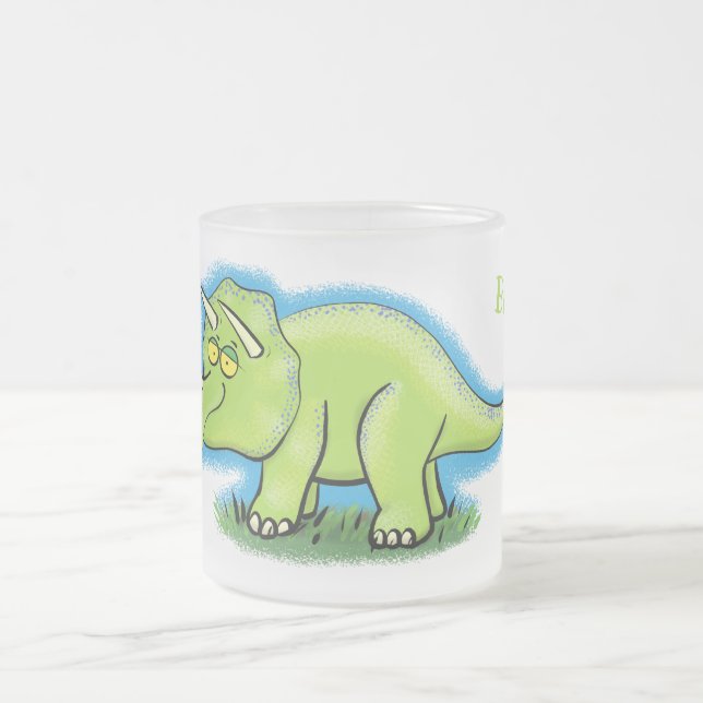 Taza De Cristal Esmerilado Personalizado de dinosaurios de triceratops verde  (Centro)