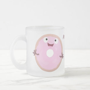 Taza De Cristal Esmerilado Personalizado de donut rosa alegre y brillante