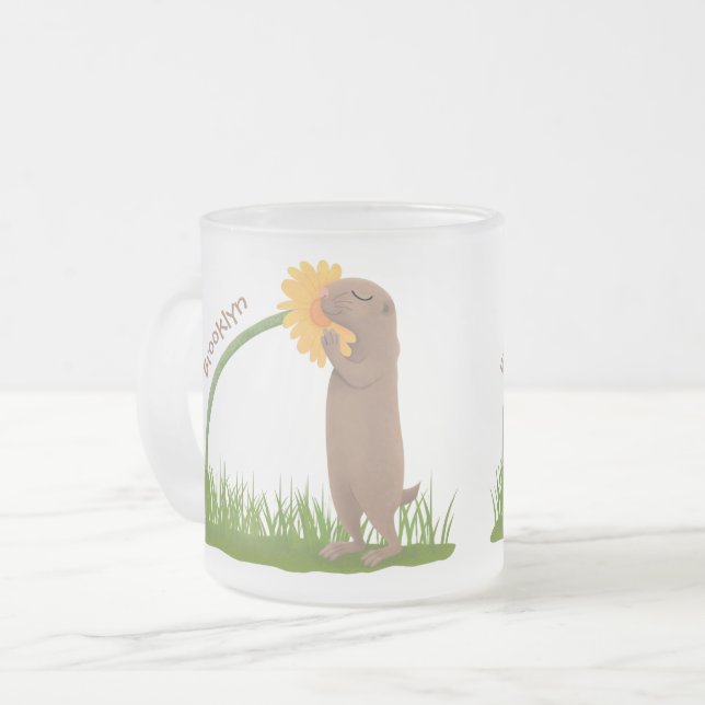 Taza De Cristal Esmerilado Personalizado de flor de esnifado de perro de prad (Anverso izquierdo)