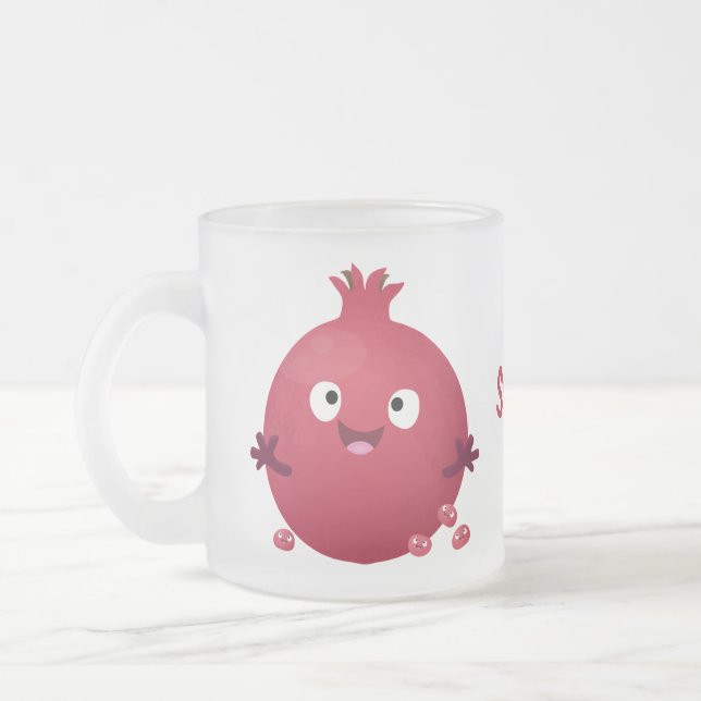 Taza De Cristal Esmerilado Personalizado de frutas pomegranadas alegres (Izquierda)